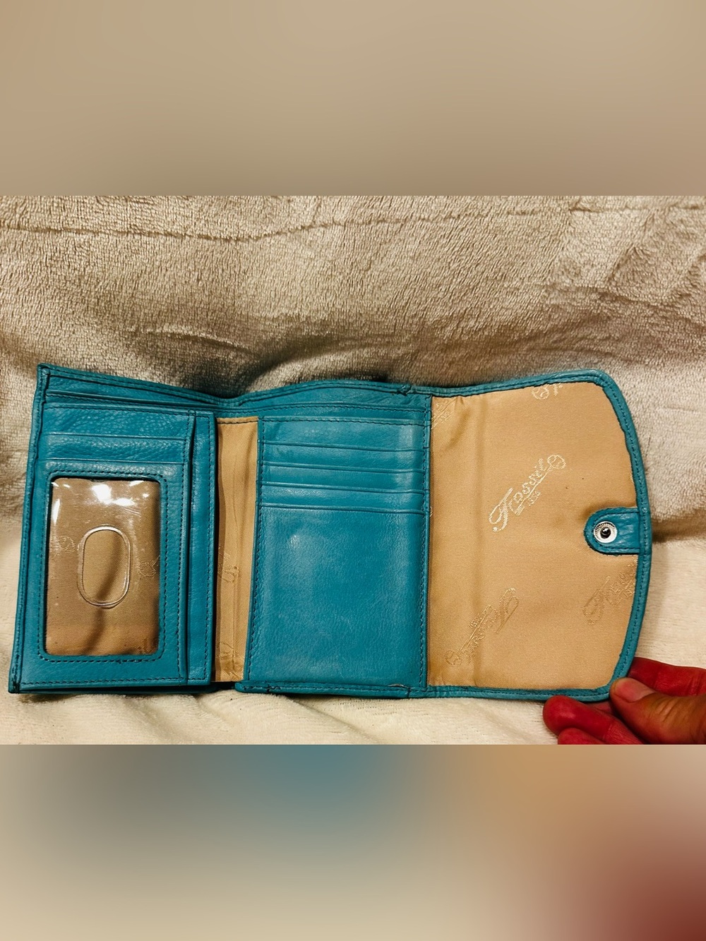 Fossil Womens Teal Leather Wallet with Butterfly Design Purfilated Flap Hobo - Picture 9 of 9